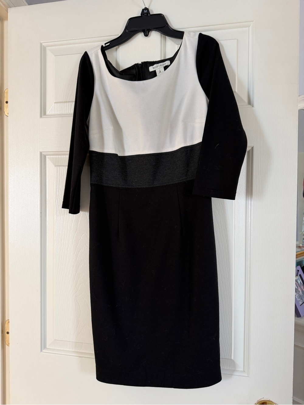 White House Black Market Black and White Long Sleeve Sheath Dress